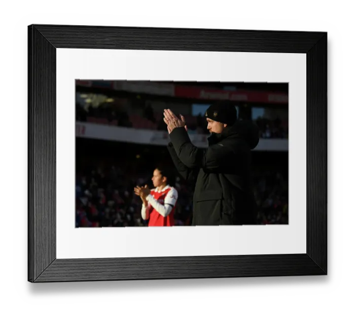 Framed Print : Arsenal Women Triumph Over Chelsea in FA Women's Super League: Jonas Eidevall Celebrates with Fans Framed Print : Arsenal Women Triumph Over Chelsea in FA Women's Super League: Jonas Eidevall Celebrates with Fans