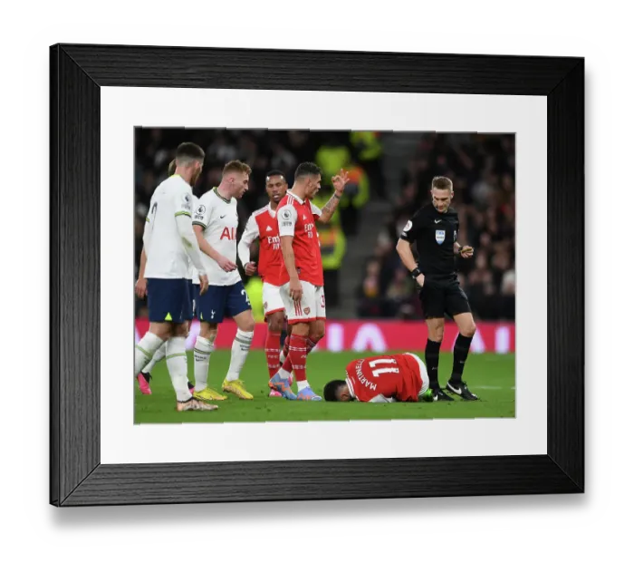 Framed Print : Granit Xhaka Protest: Arsenal's Xhaka Points Out Three Fouls on Martinelli vs. Tottenham (Tottenham Hotspur vs. Arsenal 2022-23)