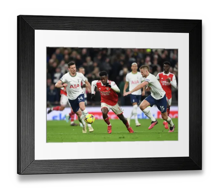 Framed Print : Arsenal's Eddie Nketiah Clashes with Tottenham's Lenglet and Dier in Premier League Showdown Framed Print : Arsenal's Eddie Nketiah Clashes with Tottenham's Lenglet and Dier in Premier League Showdown