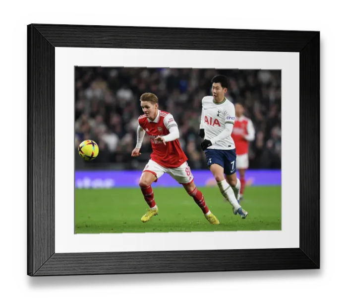 Framed Print : Martin Odegaard vs Son Heung-Min: Battle in the Premier League - Arsenal vs Tottenham (2022-23)