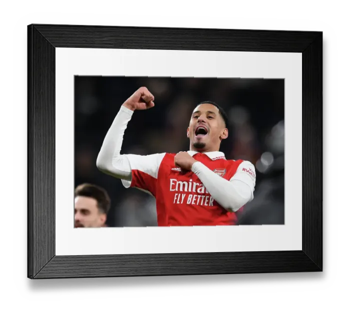 Framed Print : William Saliba's Celebration: Arsenal's Victory Over Tottenham Hotspur in the Premier League (2022-23)