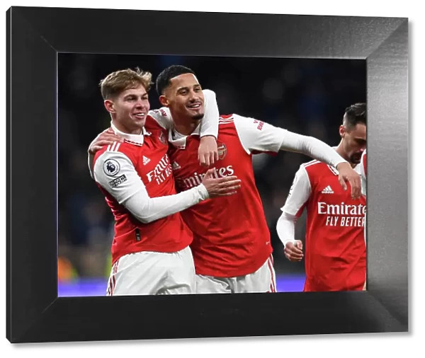 Arsenal's Emile Smith Rowe and William Saliba Celebrate after Tottenham Clash in 2022-23 Premier League