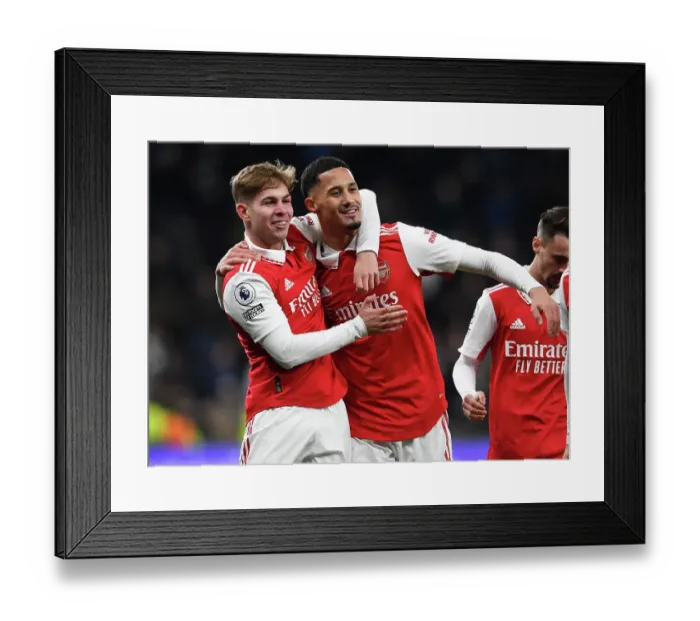 Framed Print : Arsenal's Emile Smith Rowe and William Saliba Celebrate after Tottenham Clash in 2022-23 Premier League Framed Print : Arsenal's Emile Smith Rowe and William Saliba Celebrate after Tottenham Clash in 2022-23 Premier League