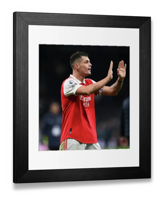 Framed Print : Granit Xhaka's Passionate Reaction: Arsenal vs. Tottenham Hotspur, Premier League 2022-23