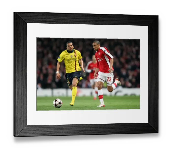 Framed Print : Clash of Titans: Gael Clichy vs. Daniel Alves - Arsenal vs. Barcelona, UEFA Champions League Quarterfinal, 2010