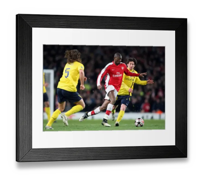 Framed Print : Abou Diaby (Arsenal) Carles Puyol and Lionel Messi (Barcelona). Arsenal 2: 2 Barcelona