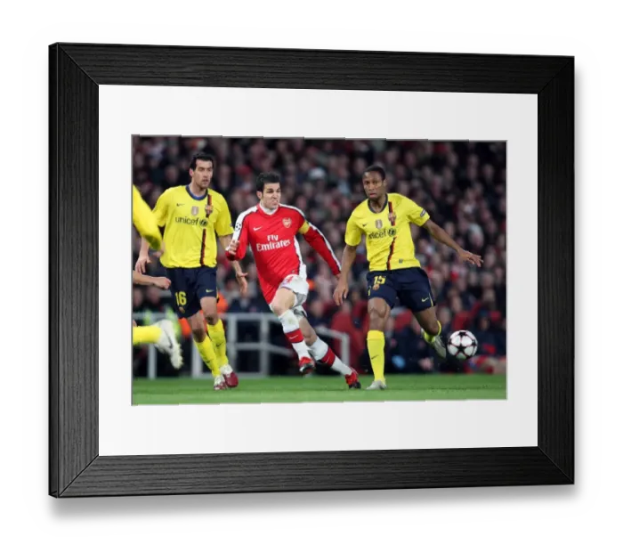 Framed Print : Cesc Fabregas (Arsenal) Sergio Busquets and Seydou Keita (Barcelona). Arsenal 2