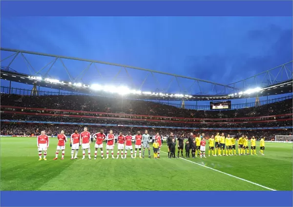The Arsenal and Barcelona teams line up before the match. Arsenal 2: 2 Barcelona