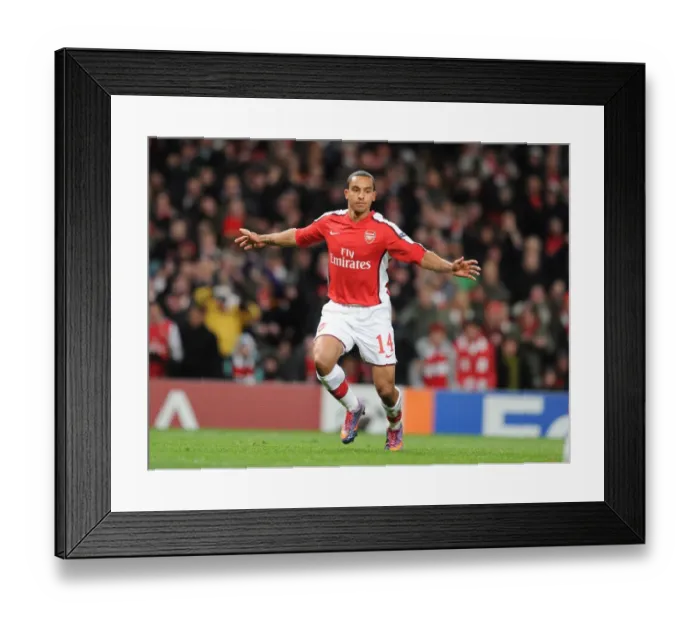 Framed Print : Theo Walcott celebrates scoring the 1st Arsenal goal. Arsenal 2: 2 Barcelona