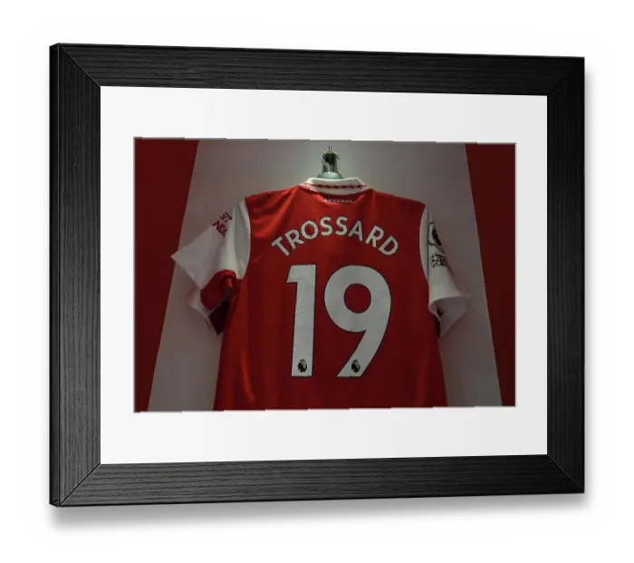 Framed Print : Arsenal FC: Pre-Match Room - Leandro Trossard's Shirt before Arsenal vs Manchester United (2022-23)