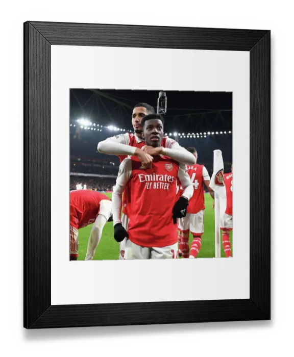 Framed Print : Nketiah and Saliba's Triumph: Arsenal's Victory Over Manchester United in the 2022-23 Premier League