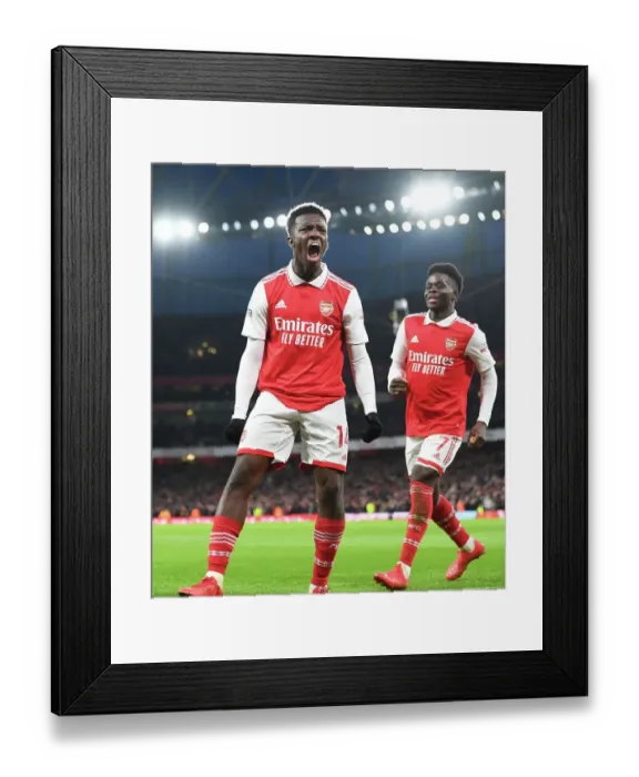 Framed Print : Arsenal Celebrate: Nketiah and Saka's Goals Against Manchester United (2022-23)