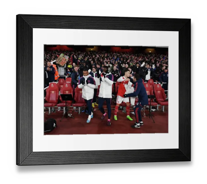 Framed Print : Arsenal's Triumphant Bench: Celebrating a Hard-Fought Victory Over Manchester United (2022-23) Framed Print : Arsenal's Triumphant Bench: Celebrating a Hard-Fought Victory Over Manchester United (2022-23)