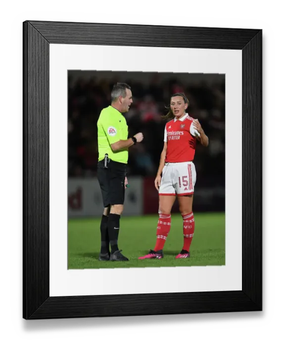 Framed Print : Arsenal Women vs. Aston Villa Women: McCabe and Referee in Deep Discussion during FA WSL Cup Match