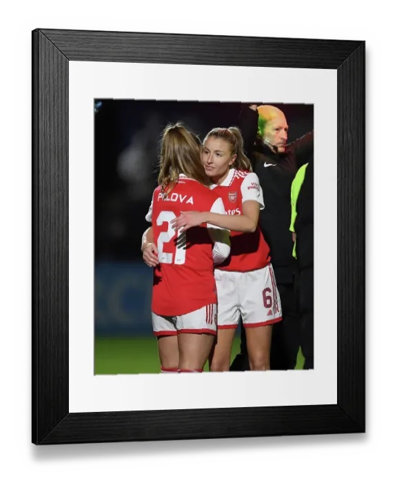 Framed Print : Arsenal Women Embrace Victory: Leah Williamson and Victoria Pelova Framed Print : Arsenal Women Embrace Victory: Leah Williamson and Victoria Pelova