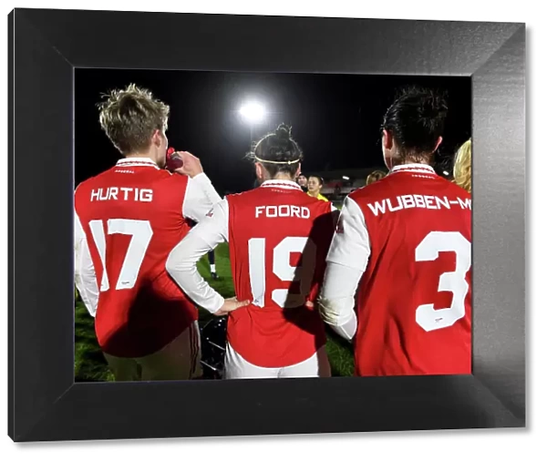 Arsenal Women's Team Huddle: Celebrating Victory over Aston Villa in the FA Women's Continental Tyres League Cup
