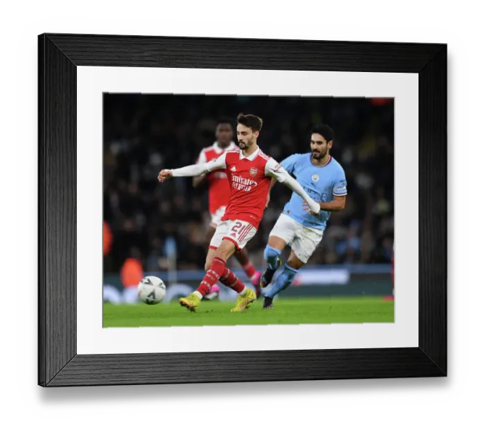 Framed Print : Fabio Vieira vs Ilkay Gundogan: Clash of the Midfield Maestros - Manchester City vs Arsenal, Emirates FA Cup Fourth Round
