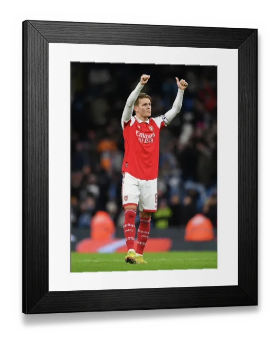 Framed Print : Arsenal's Martin Odegaard Celebrates FA Cup Upset over Manchester City