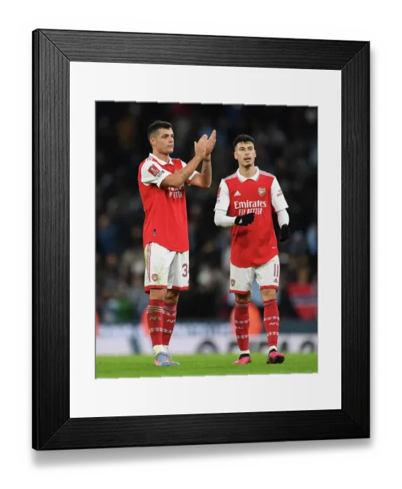 Framed Print : Arsenal's Xhaka and Martinelli Celebrate FA Cup Victory Over Manchester City
