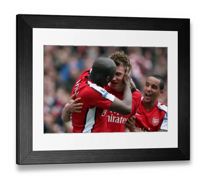 Framed Print : Nicklas Bendtner celebrates scoring Arsenals goal with Sol Campbell Framed Print : Nicklas Bendtner celebrates scoring Arsenals goal with Sol Campbell