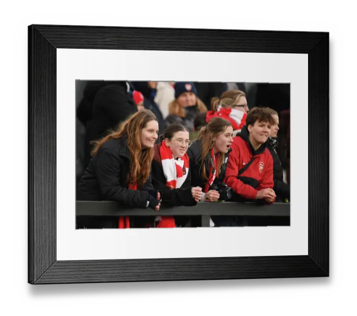 Framed Print : Arsenal Fans Cheer on Women's Team in FA Cup Fourth Round Match against Leeds Framed Print : Arsenal Fans Cheer on Women's Team in FA Cup Fourth Round Match against Leeds