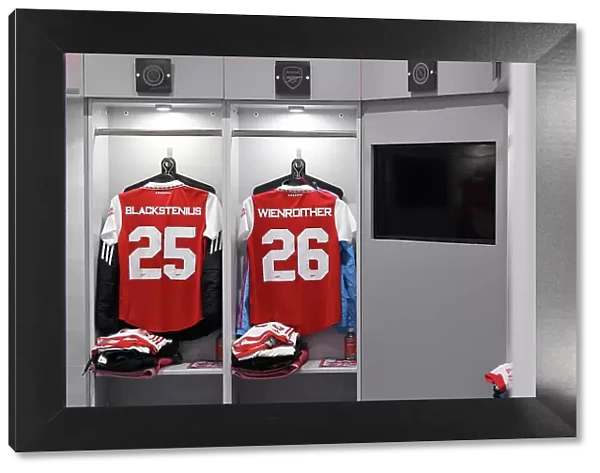 Arsenal Women's FA Cup: Pre-Match Focus - Stina Blackstenius and Laura Wienroither's Shirts in Arsenal Dressing Room (Arsenal vs Leeds United Women)