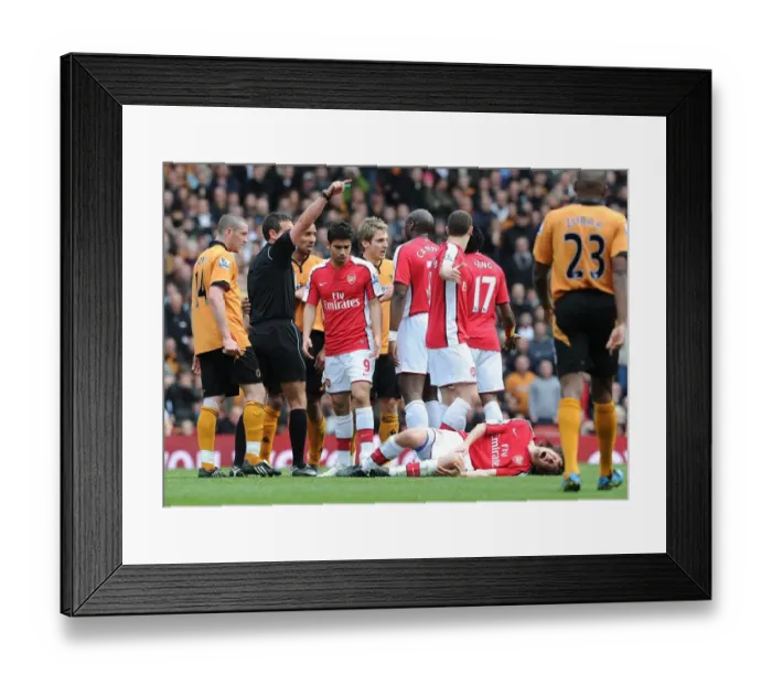 Framed Print : Tomas Rosicky (Arsenal) injured after a challenge from Wolves captain Carl Henry