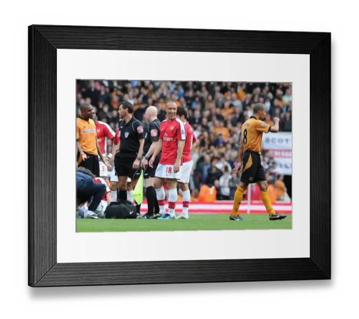 Framed Print : Mikael Silvestre (Arsenal) confronts Wolves captain Carl Henry after being sent off for a challenge on Tomas Rosicky. Arsenal 1: 0 Wolverhampton Wanderers, FA Barclays Premier League, Emirates Stadium, Arsenal Football Club, 3  /  4  /  2010. Credit : Stuart MacFarlane  /  Arsenal