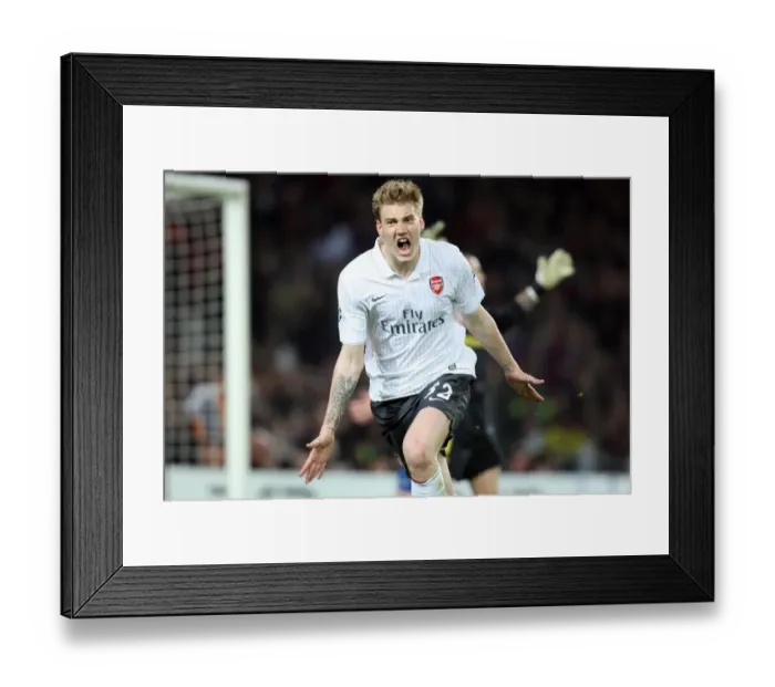 Framed Print : Nicklas Bendtner celebrates scoring Arsenals goal. Barcelona 4: 1 Arsenal Framed Print : Nicklas Bendtner celebrates scoring Arsenals goal. Barcelona 4: 1 Arsenal