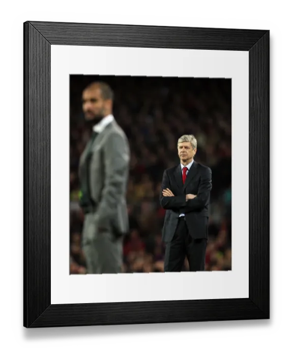 Framed Print : Arsene Wenger and Arsenal's Heartbreaking Defeat: Barcelona 4:1 in the UEFA Champions League Quarterfinals (2009-10)