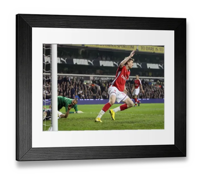 Framed Print : Nicklas Bendtner celebrates scoring Arsenals goal. Tottenham Hotspur 2: 1 Arsenal