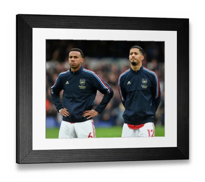 Framed Print : Arsenal Duo Gabriel Magalhaes and William Saliba Before Everton Clash (Premier League 2022-23)
