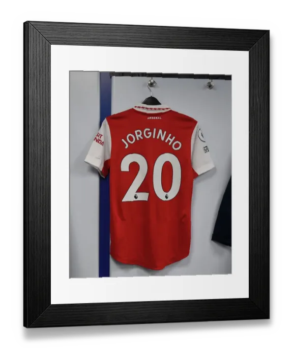 Framed Print : Arsenal's Jorginho Shirt in Everton's Changing Room - Everton vs Arsenal, Premier League 2022-23