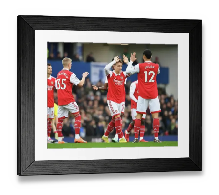 Framed Print : Arsenal's Martin Odegaard and William Saliba Pre-Match Huddle vs Everton, Premier League 2022-23 Framed Print : Arsenal's Martin Odegaard and William Saliba Pre-Match Huddle vs Everton, Premier League 2022-23