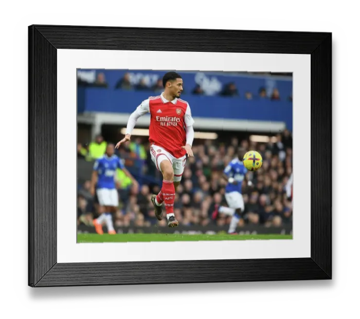Framed Print : William Saliba Stands Firm: Everton vs. Arsenal, Premier League 2022-23