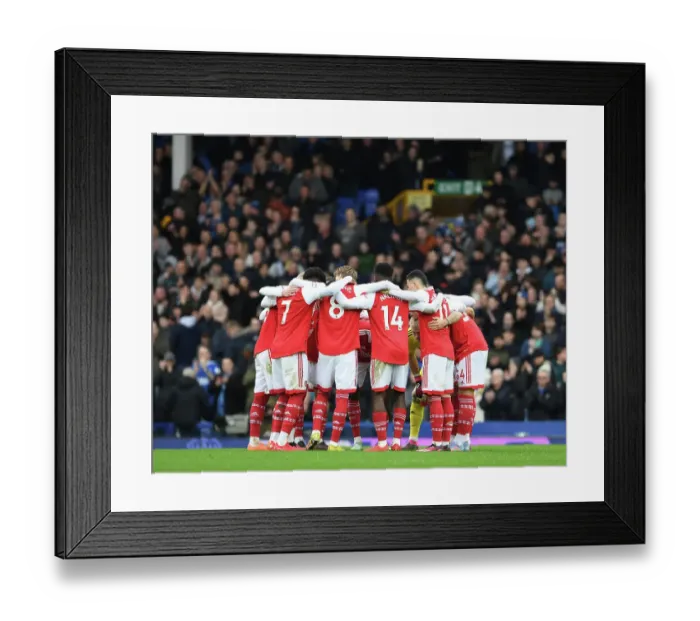 Framed Print : Arsenal's Huddle at Goodison Park: Everton vs Arsenal, Premier League 2022-23