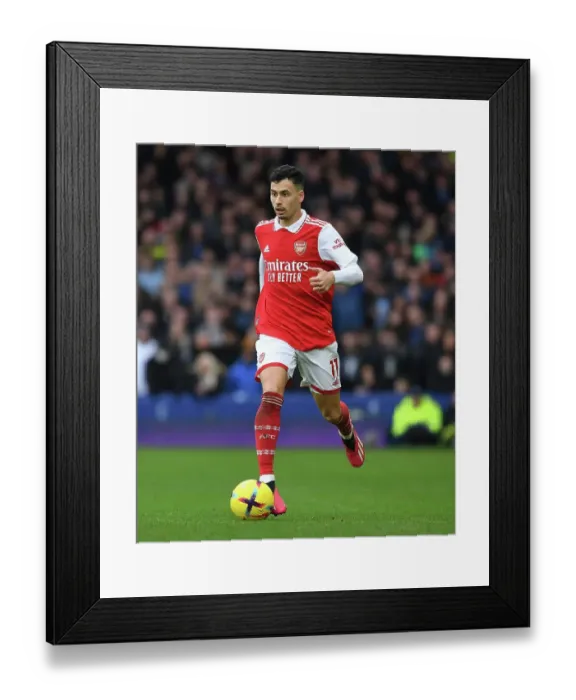 Framed Print : LIVERPOOL, ENGLAND - FEBRUARY 04: Gabriel Martinelli of Arsenal during the Premier League match between Everton FC