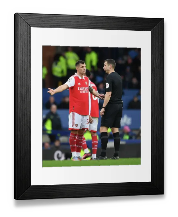 Framed Print : Xhaka's Controversial Confrontation: Everton vs. Arsenal, Premier League 2022-23