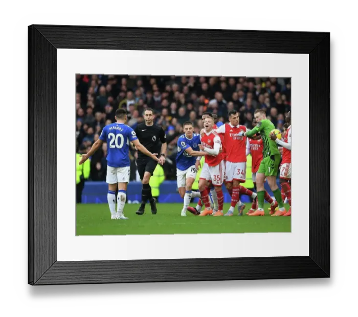 Framed Print : Clash at Goodison Park: Arsenal's Zinchenko Faces Off Against Everton's Maupay in Premier League Showdown Framed Print : Clash at Goodison Park: Arsenal's Zinchenko Faces Off Against Everton's Maupay in Premier League Showdown