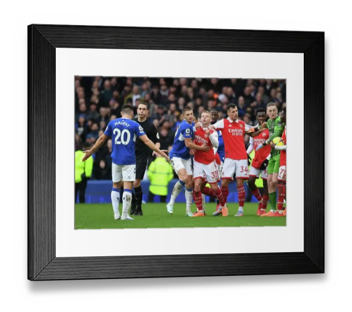 Framed Print : Clash at Goodison Park: Zinchenko vs. Maupay - Arsenal vs. Everton (2022-23) Framed Print : Clash at Goodison Park: Zinchenko vs. Maupay - Arsenal vs. Everton (2022-23)