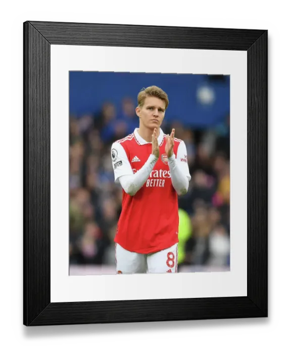 Framed Print : Martin Odegaard Applauding Arsenal Fans: Everton vs Arsenal, Premier League 2022-23