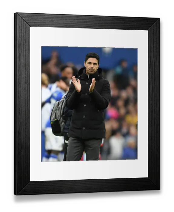 Framed Print : Mikel Arteta Applauds Arsenal Fans at Everton Match, Premier League 2022-23