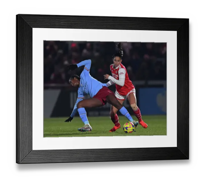 Framed Print : Intense Rivalry: Souza vs. Shaw - Arsenal vs. Manchester City FA Women's League Cup Semi-Final