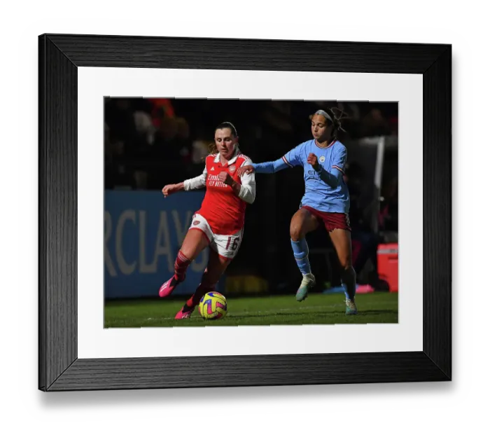 Framed Print : Arsenal vs Manchester City - FA Women's Continental Tyres League Cup Semi-Final: Intense Battle Between Noelle Maritz and Deyna Castellanos