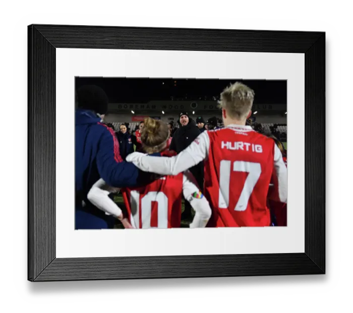 Framed Print : Arsenal Women's Coach Jonas Eidevall Delivers Team Talk After FA WSL Cup Semi-Final vs Manchester City