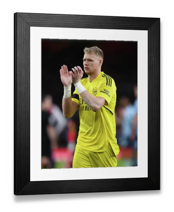 Framed Print : Arsenal's Aaron Ramsdale Celebrates with Fans after Arsenal v Brentford Win