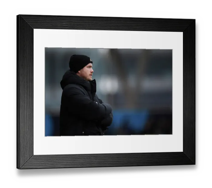 Framed Print : Arsenal's Jonas Eidevall Watches Manchester City vs Arsenal in FA Women's Super League Framed Print : Arsenal's Jonas Eidevall Watches Manchester City vs Arsenal in FA Women's Super League