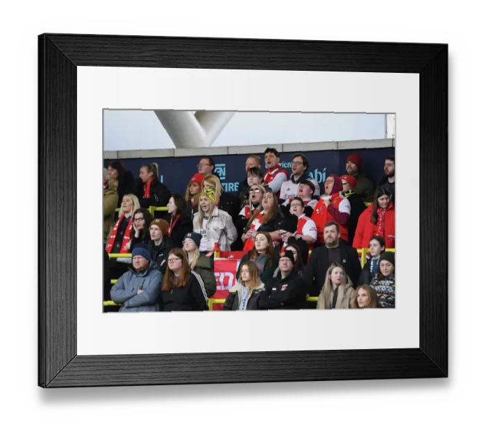 Framed Print : Arsenal Women Fans Passionate Support at Manchester City vs Arsenal - FA Women's Super League Clash (2022-23)