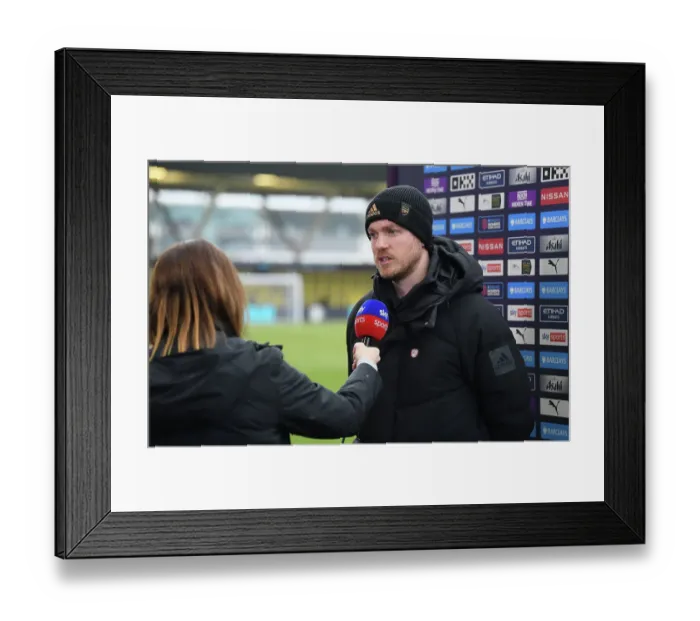 Framed Print : Arsenal's Jonas Eidevall Pre-Match Interview: Arsenal vs Manchester City (FA Women's Super League, 2022-23)