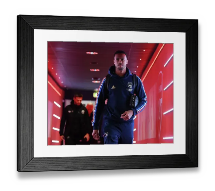 Framed Print : Arsenal's Gabriel Arrives at Emirates Stadium Ahead of Arsenal v Brentford Premier League Clash (2022-23)